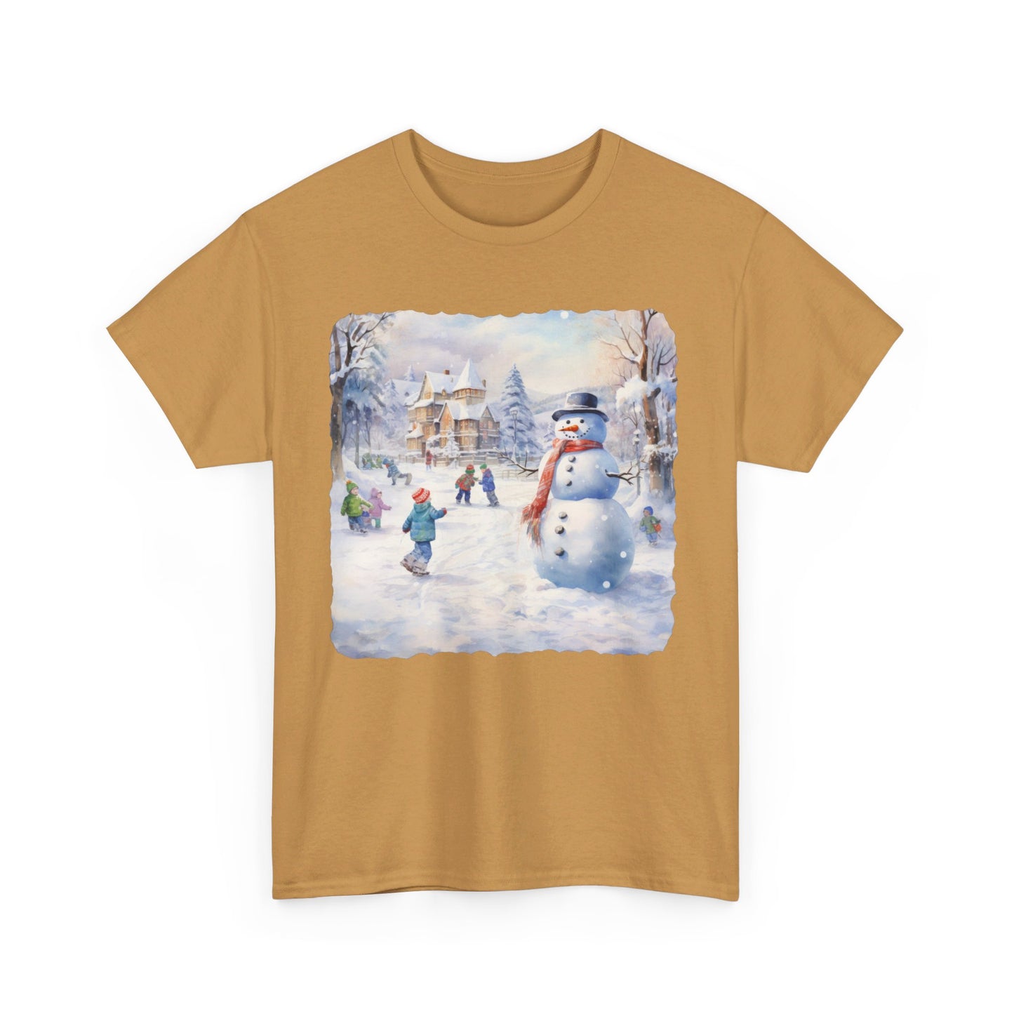 Snowman In Village - T-Shirt