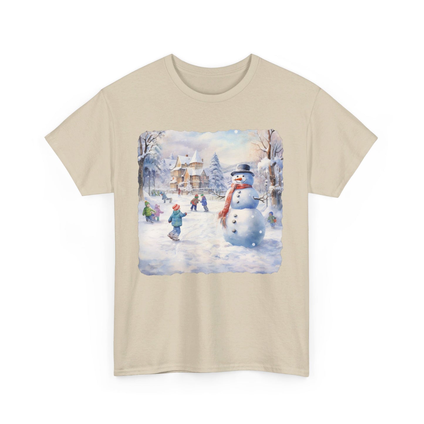 Snowman In Village - T-Shirt