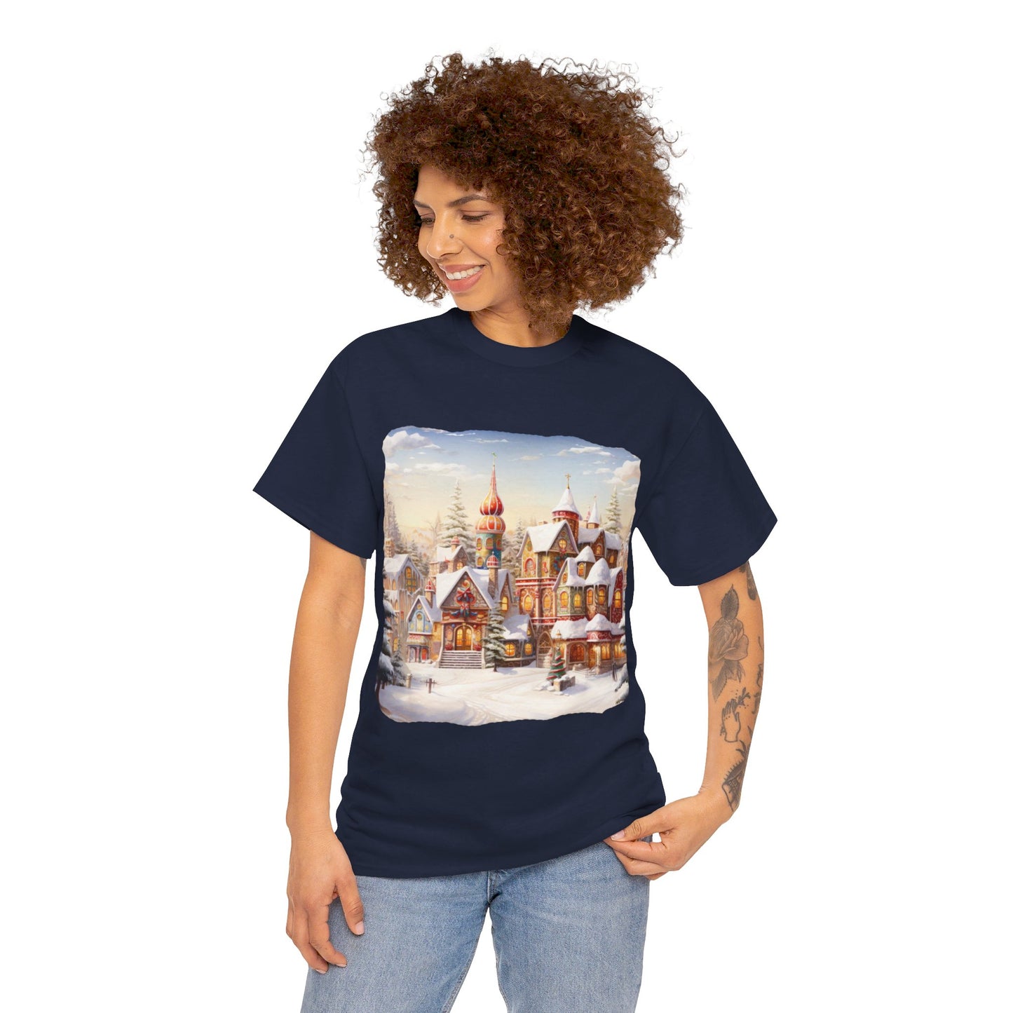 Snowy Christmas Village-12-T-Shirt