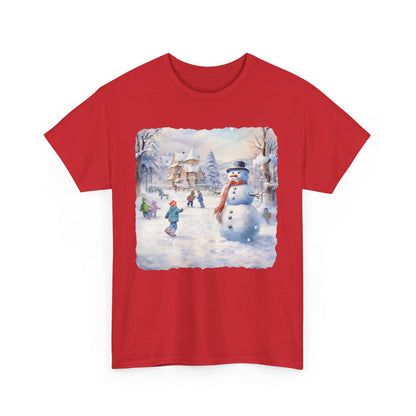 Snowman In Village - T-Shirt