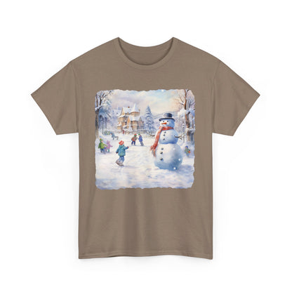 Snowman In Village - T-Shirt