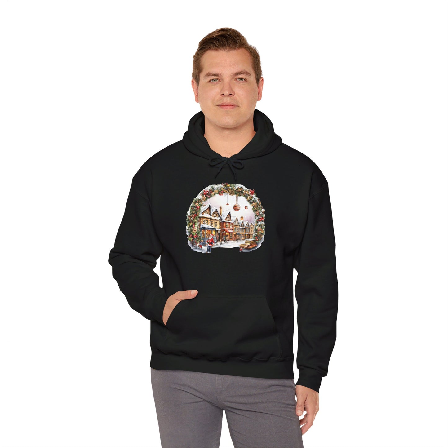 Enchanting Christmas Village Scene - Hooded Sweatshirt