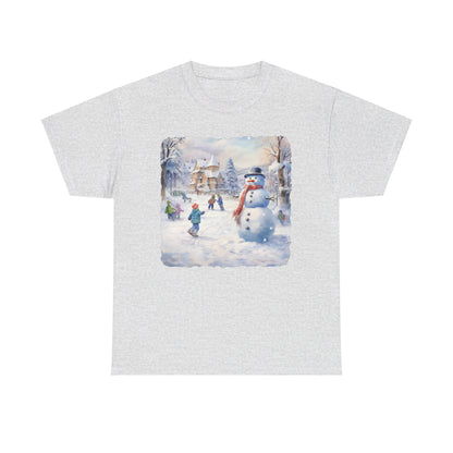 Snowman In Village - T-Shirt