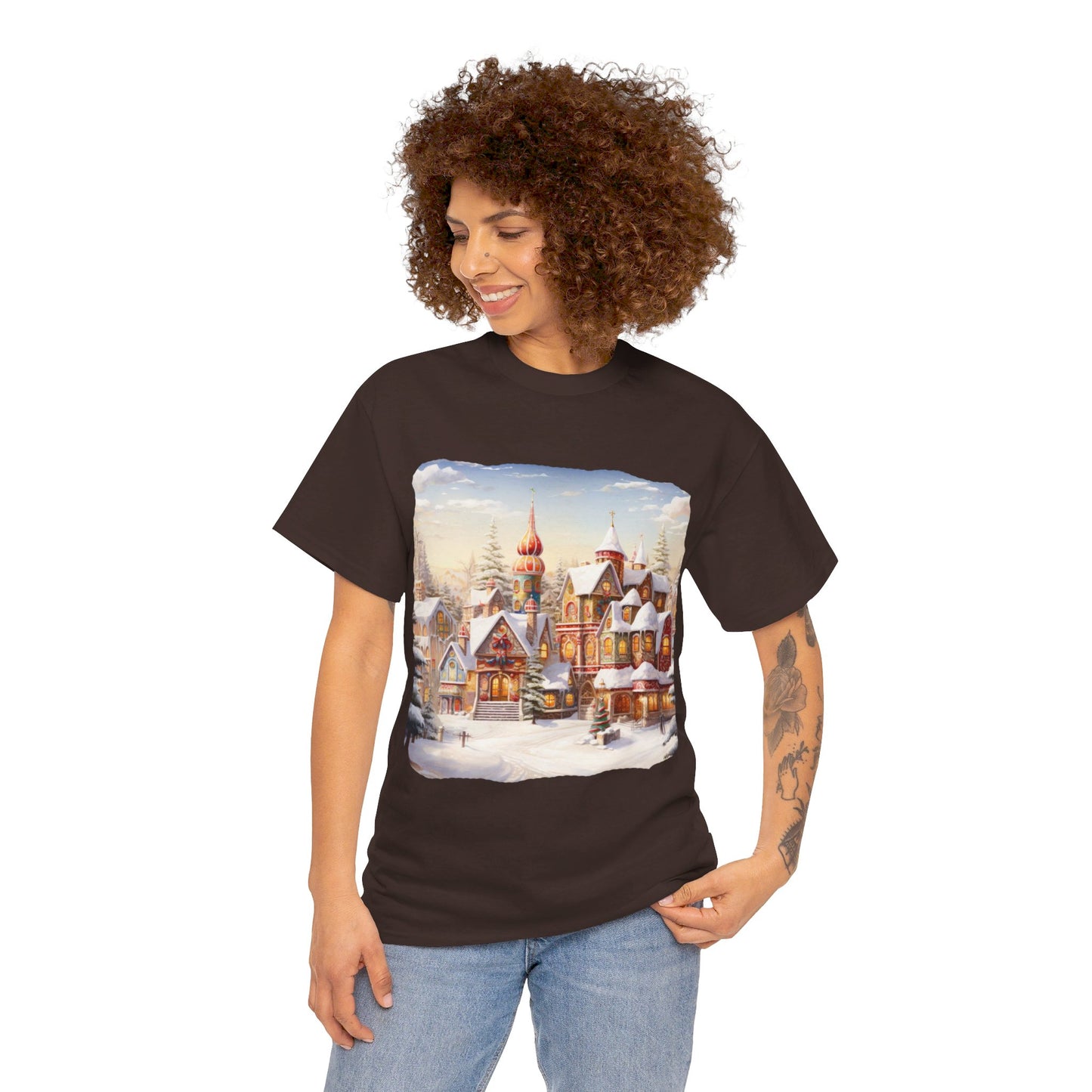 Snowy Christmas Village-12-T-Shirt