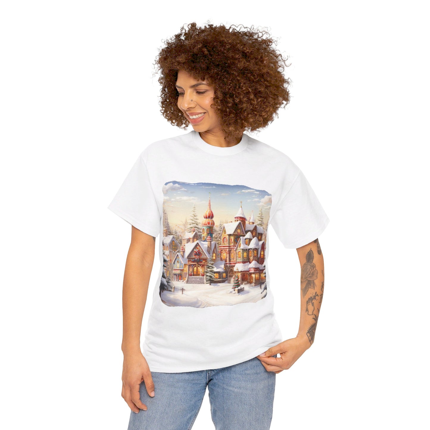 Snowy Christmas Village-12-T-Shirt