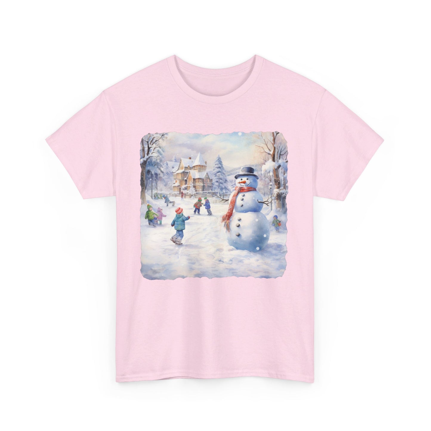 Snowman In Village - T-Shirt