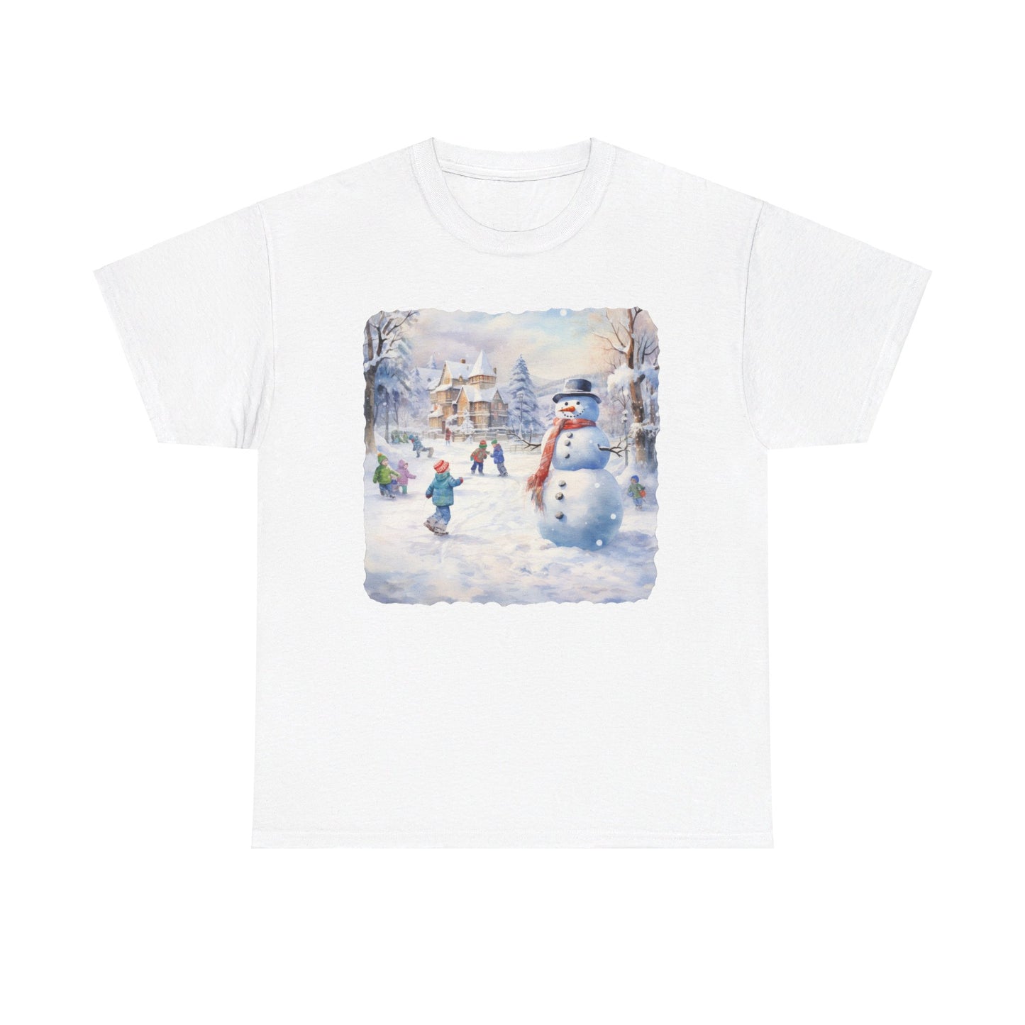 Snowman In Village - T-Shirt