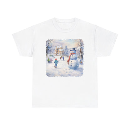 Snowman In Village - T-Shirt