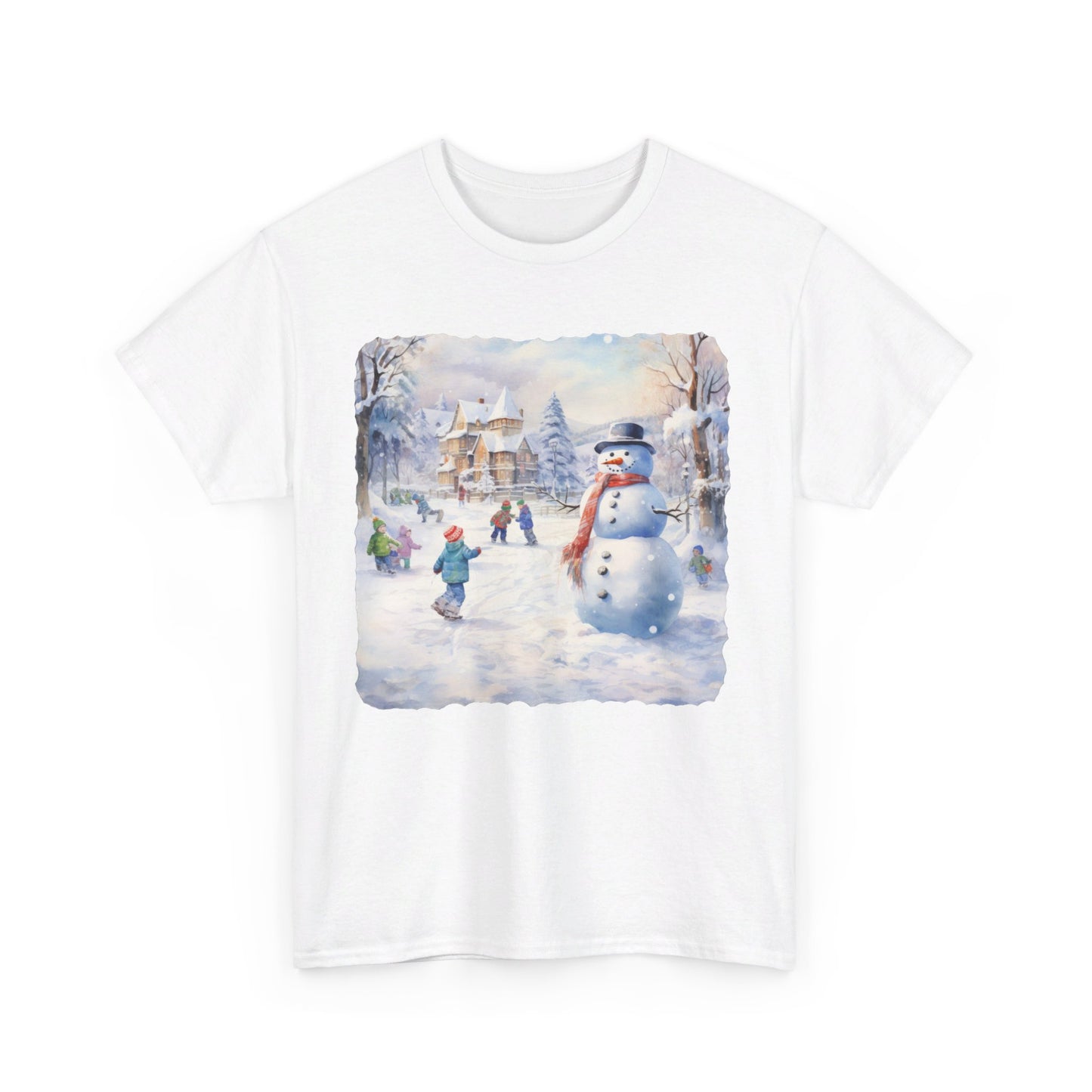 Snowman In Village - T-Shirt