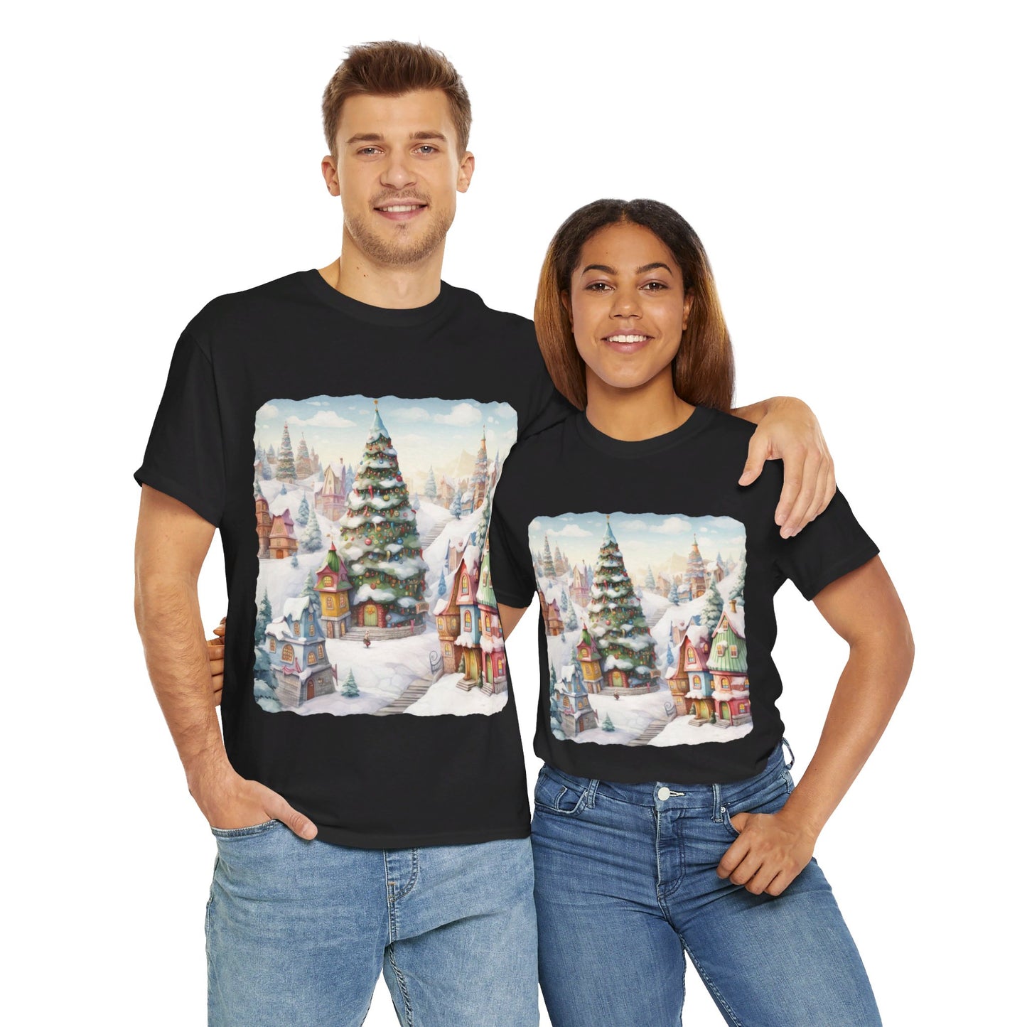 Snowy Christmas Village-16-T-Shirt