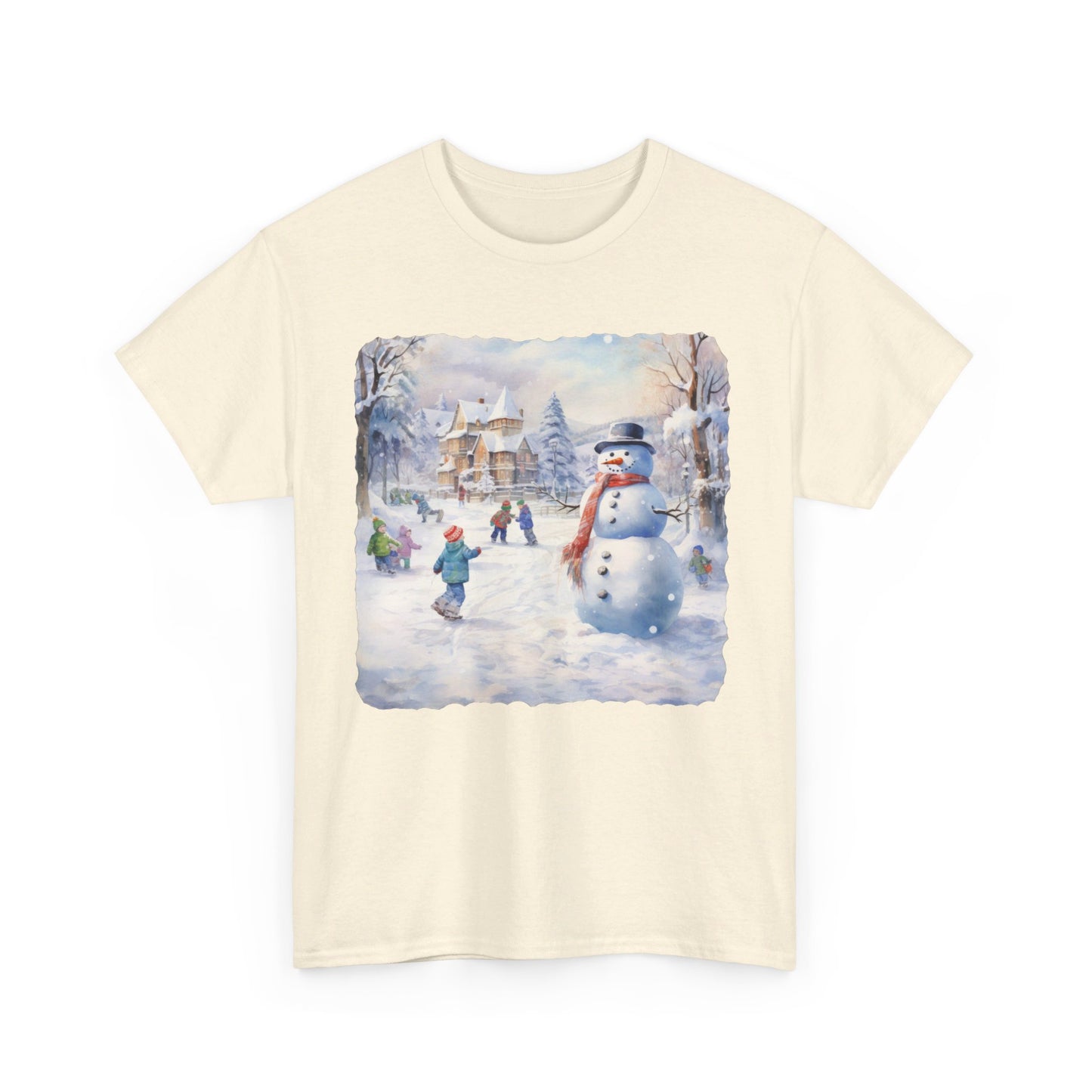 Snowman In Village - T-Shirt