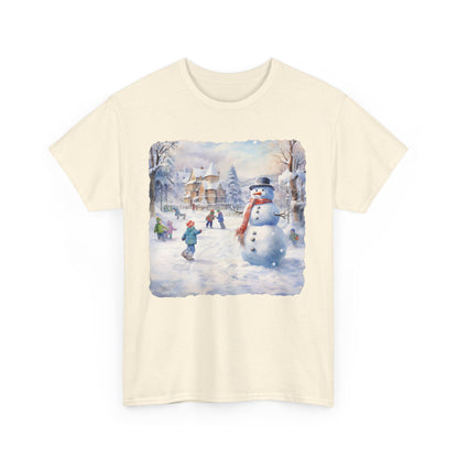 Snowman In Village - T-Shirt