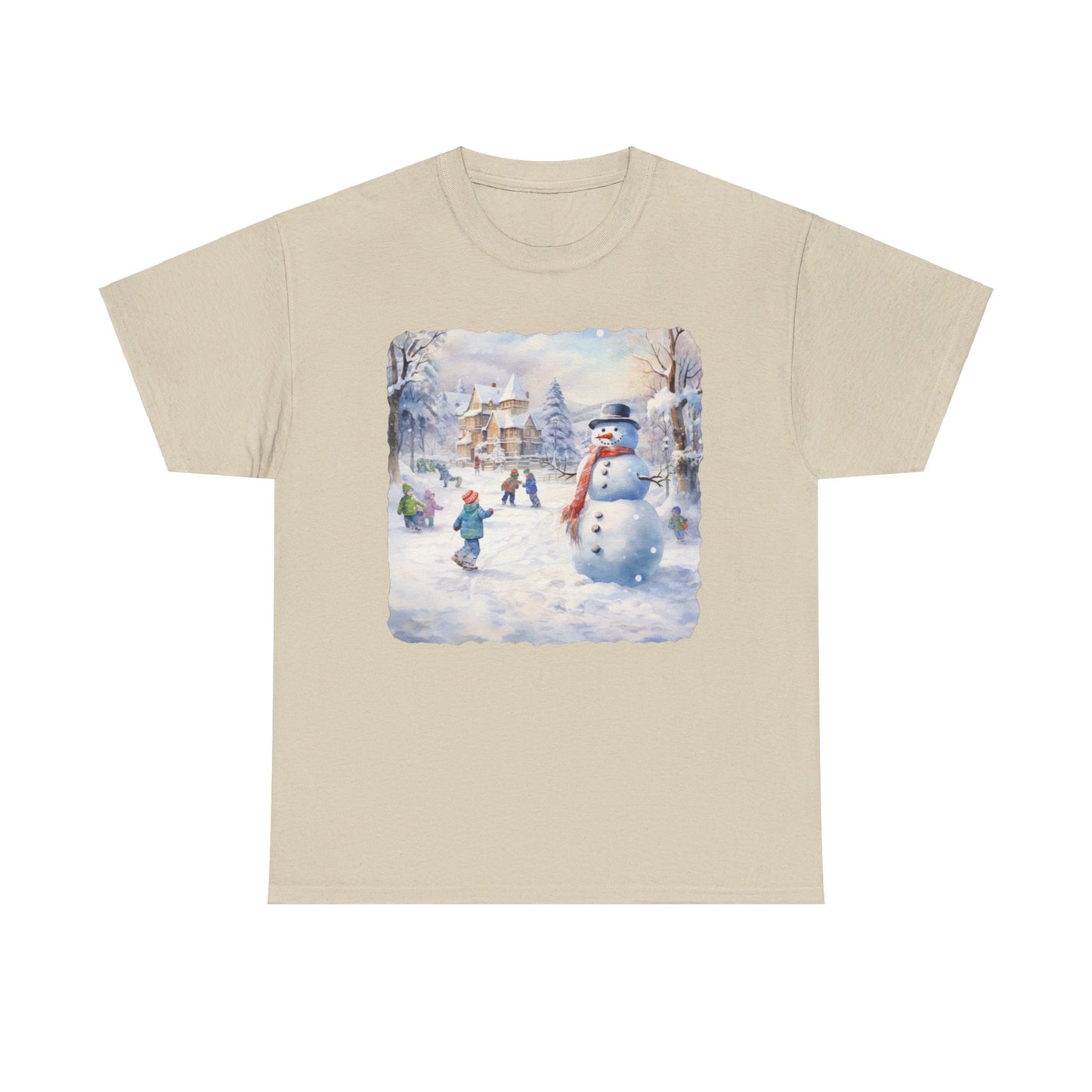 Snowman In Village - T-Shirt