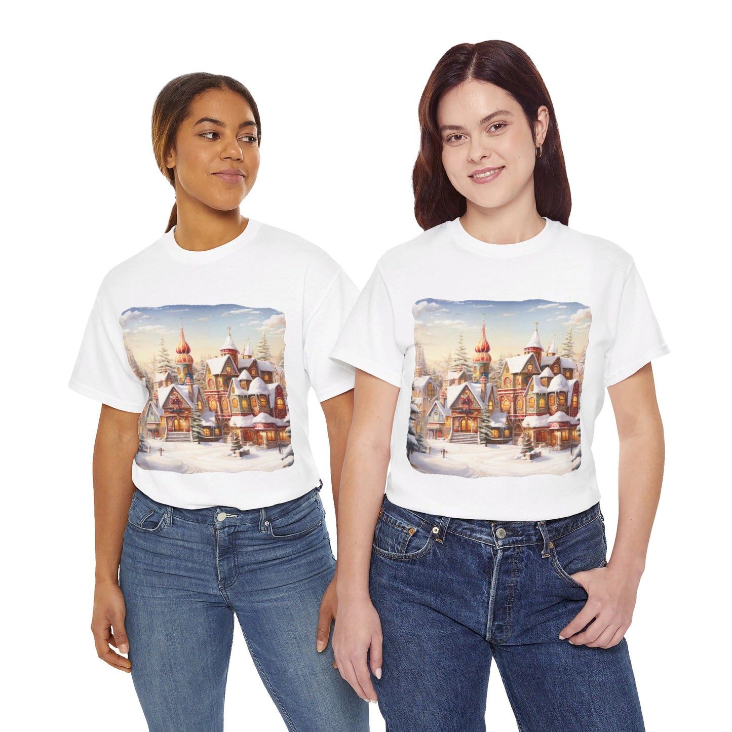 Snowy Christmas Village-12-T-Shirt