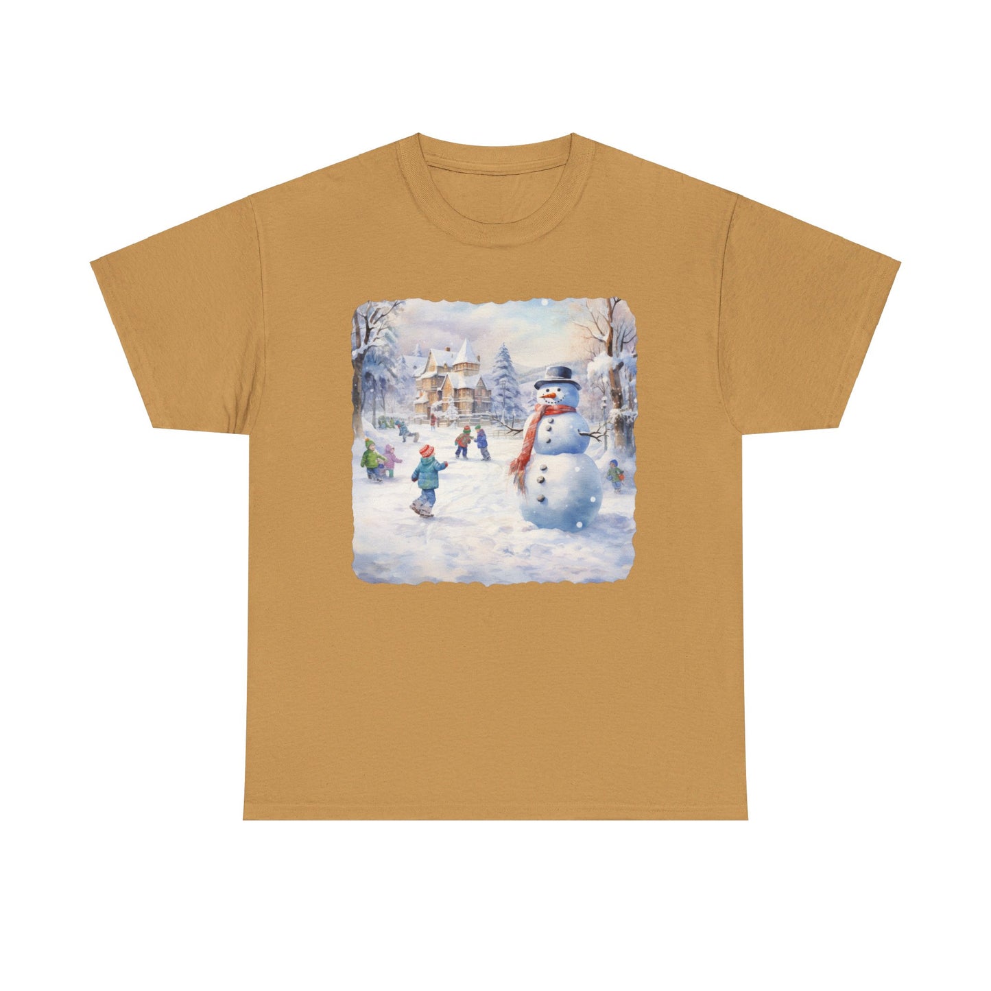 Snowman In Village - T-Shirt