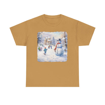 Snowman In Village - T-Shirt