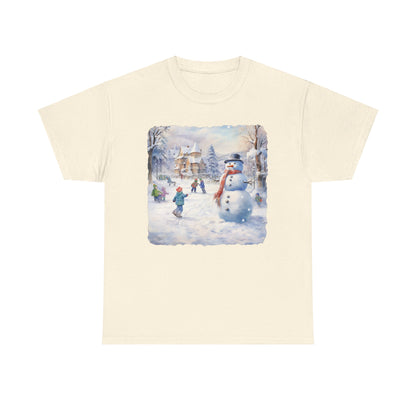 Snowman In Village - T-Shirt