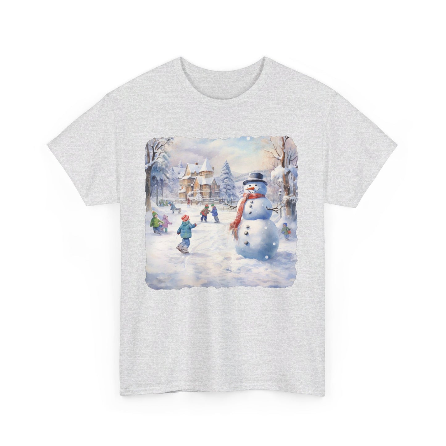 Snowman In Village - T-Shirt