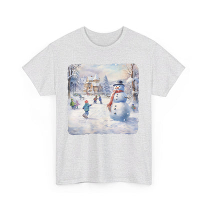 Snowman In Village - T-Shirt