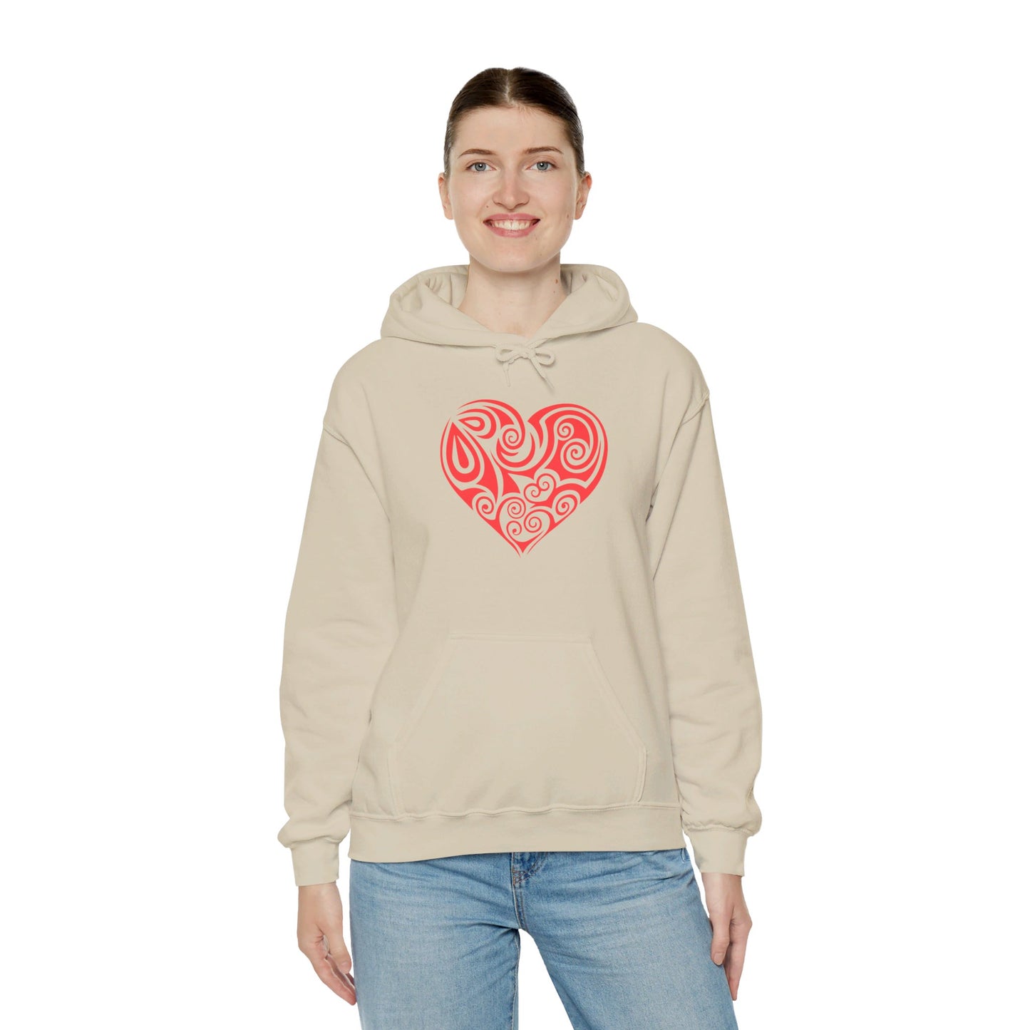 Heartfelt Love, Bold Red Heart - Hooded Sweatshirt