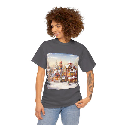 Snowy Christmas Village-12-T-Shirt