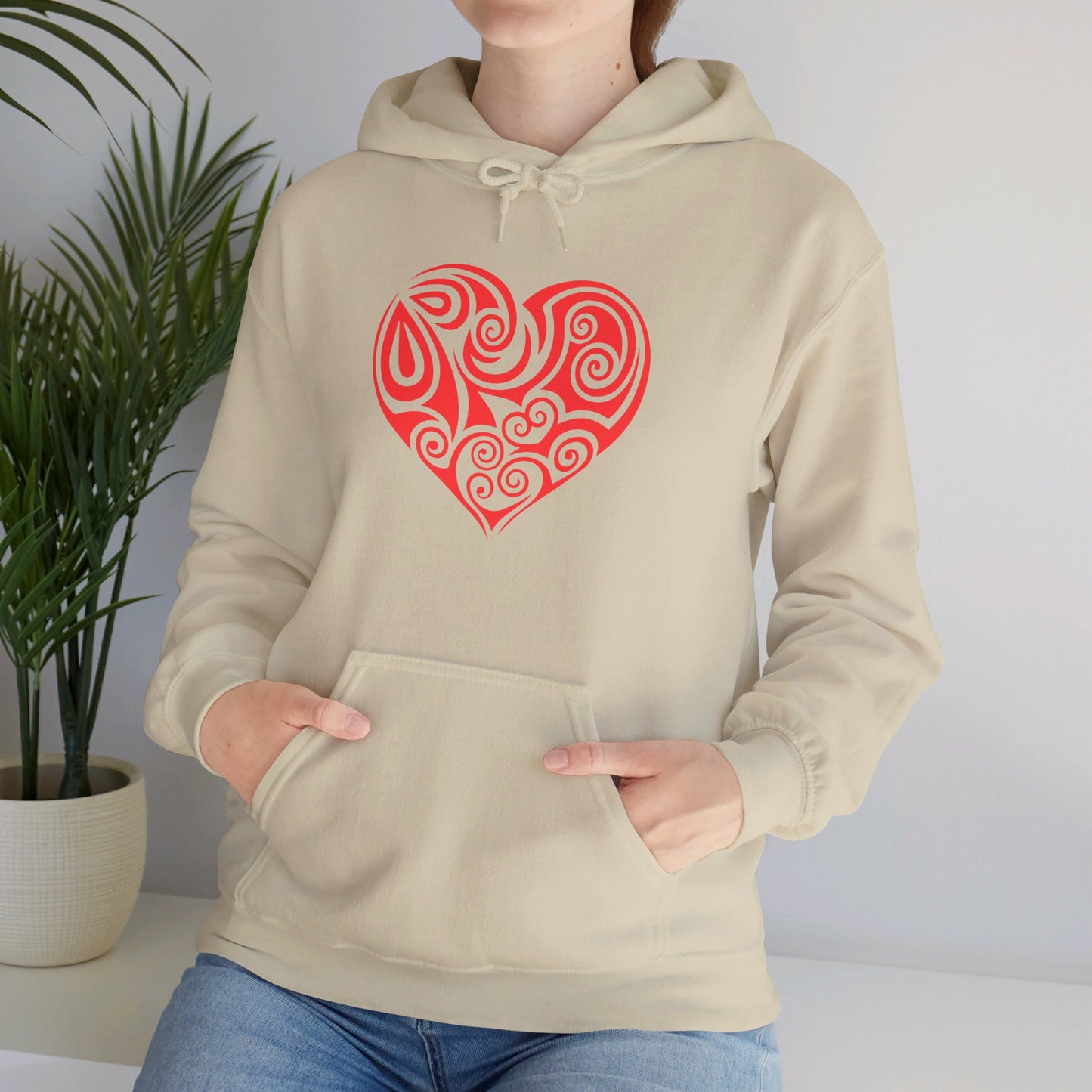 Heartfelt Love, Bold Red Heart - Hooded Sweatshirt