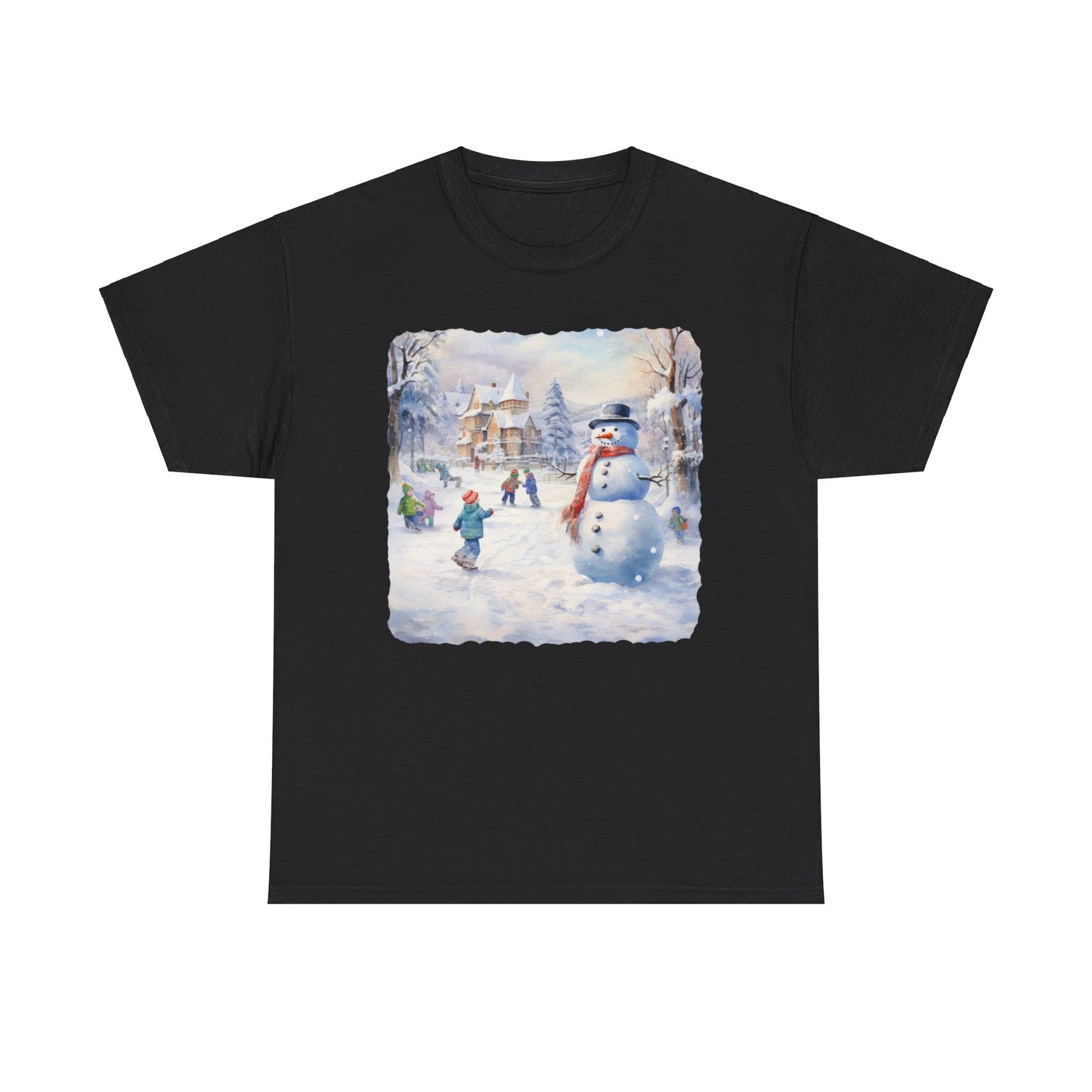 Snowman In Village - T-Shirt