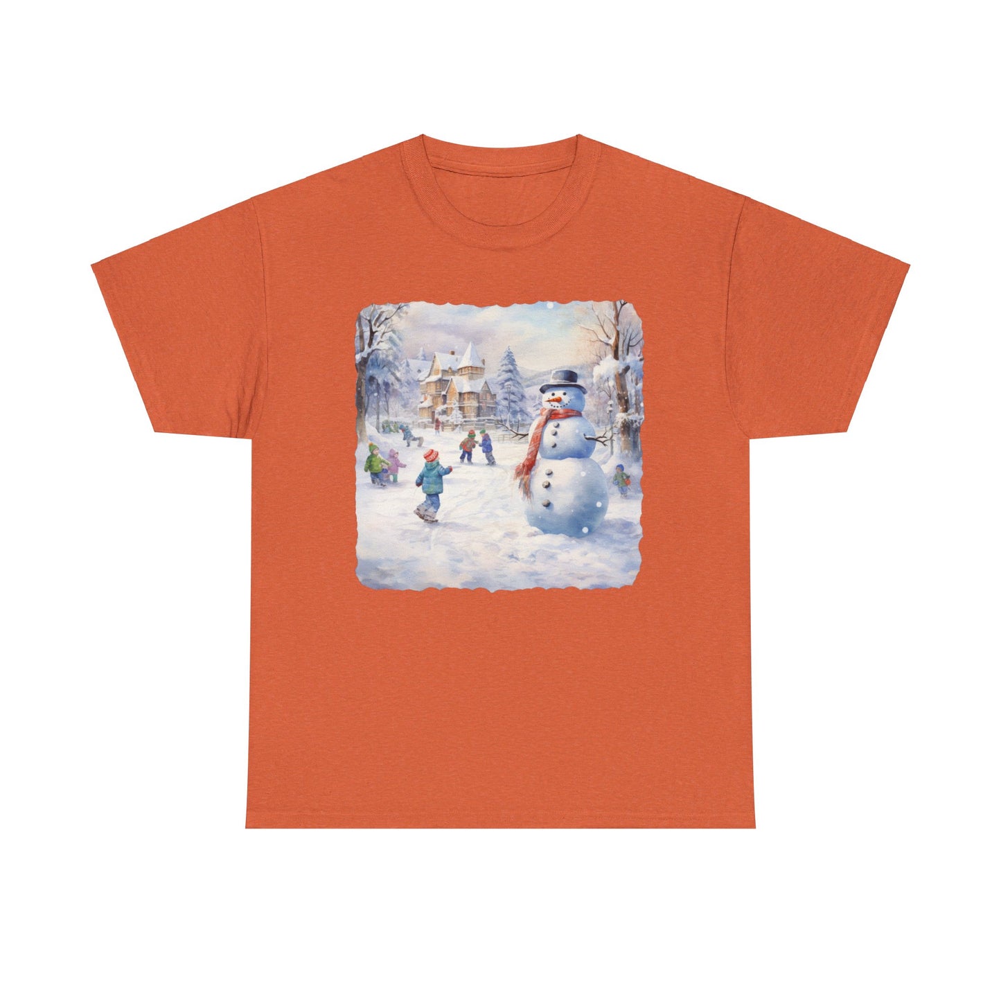 Snowman In Village - T-Shirt