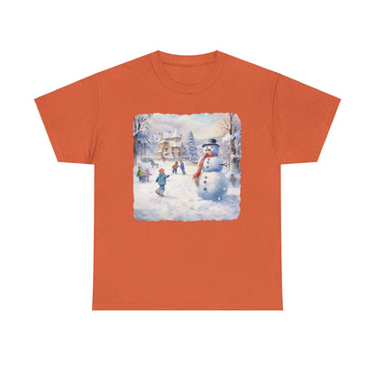 Snowman In Village - T-Shirt